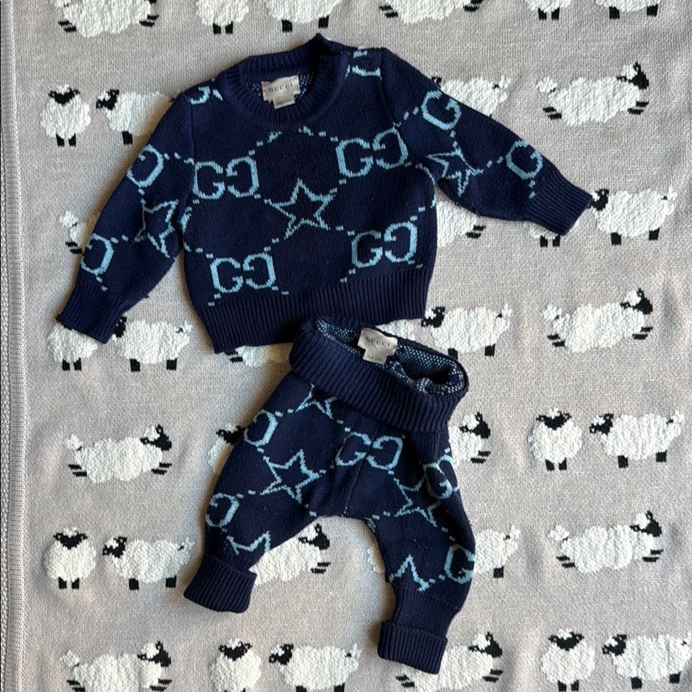 Gucci Navy and Light Blue Baby Sweater Set